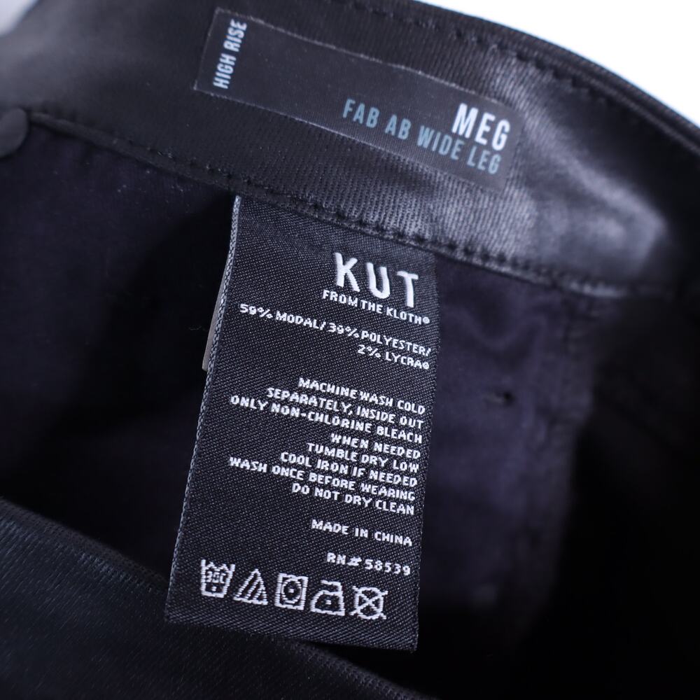 Kut from the Kloth Meg Jeans Black Coated Wide Leg High Rise Women's 6 - Picture 10 of 10